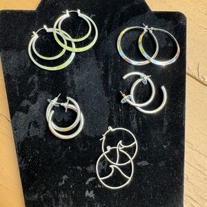 (5) Sets of Silver Hoop Earrings